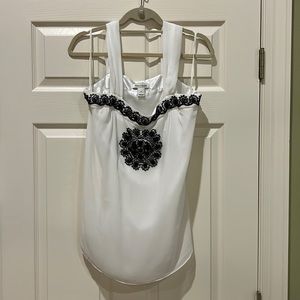 Small White, House, Black Market, white with black beaded summer shirt